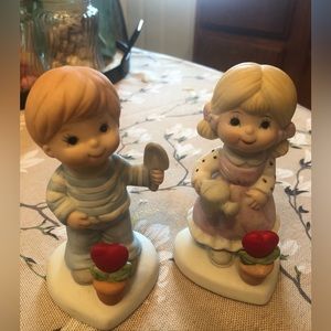 Flambro porcelain darling boy and girl set gardening